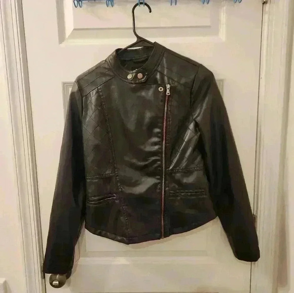 Boy Meets Girl Size S Black Leather Jacket Full Zip #T458 - Picture 1 of 5